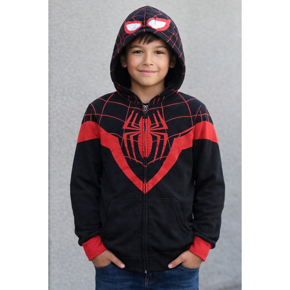 Marvel Spider Man Zip Up‎ Hoodie Sweatshirt Kids Sz 10-12 Miles Morales Costume